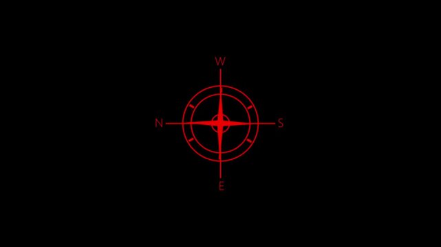 Compass icon animated. Compass line icon on the Alpha Channel. Directional compass icon Channel.4k video animation.