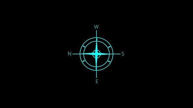 Compass icon animated. Compass line icon on the Alpha Channel. Directional compass icon Channel.4k video animation.