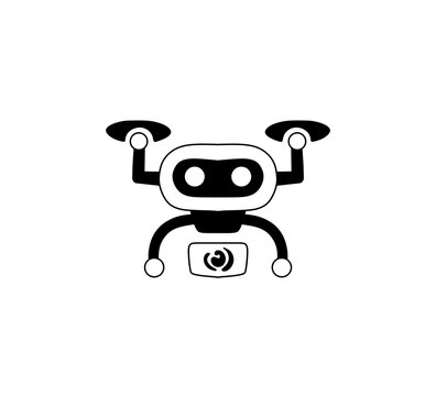 Flying drone robot vector illustration line art. Smart technology camera bot icon isolated on white