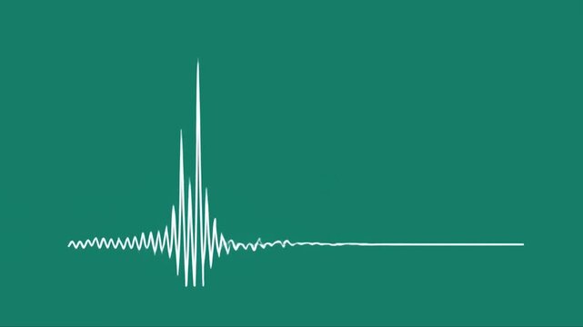Audio signal waves, white line, green background.