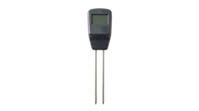 Digital soil moisture meter featuring dual metal probes for testing garden earth and indoor plant health