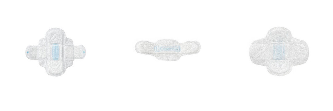 White feminine hygiene sanitary pads with wings isolated on white background, absorbent menstrual care products for women's health and personal hygiene design cut out PNG element