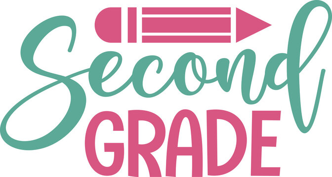 2nd Grade Second Grade back to school typography clip art design on plain white transparent isolated background for card, shirt, hoodie, sweatshirt, apparel, tag, mug, icon, poster or badge