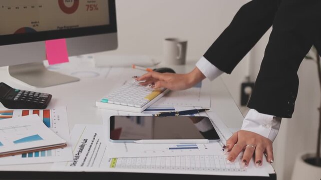 Tax deduction planning concept. Businessman calculating business balance prepare tax reduction.