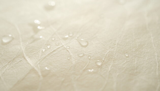 Close up Japanese paper background with water drops 表面の質感が際立つ水滴のついた和紙のマクロ背景