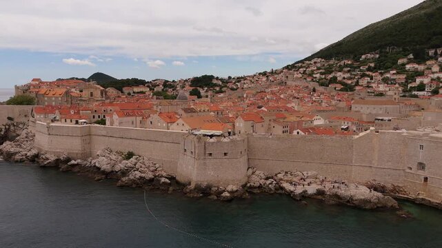 Dubrovnik old town seaward walls along the rocky Adriatic coast