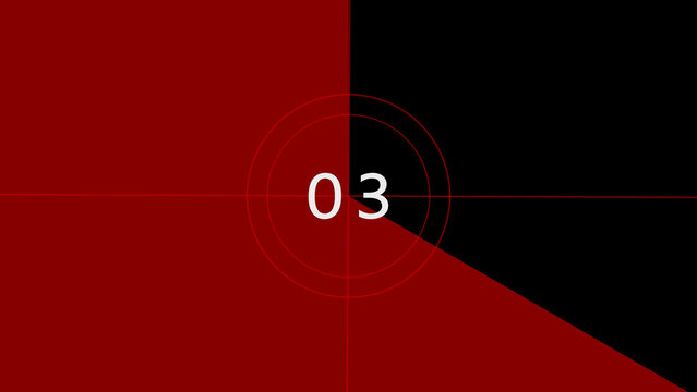 A vintage countdown leader the number three in white within concentric circles against a split background of deep red and black, divided by a crosshair, characteristic of old intros