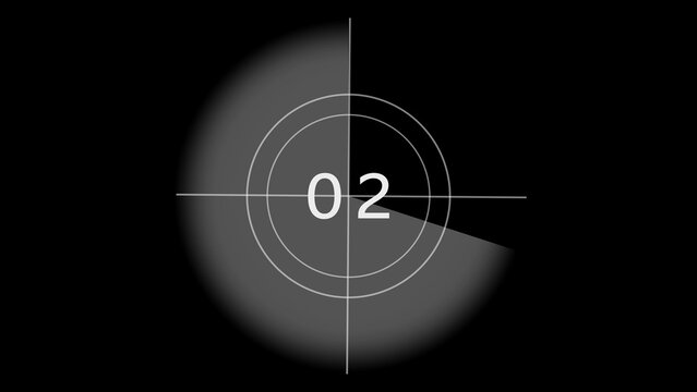 Classic countdown leader with the number two displayed in white on a dark background with concentric circles and crosshairs indicating a reel start or transition point in cinema production and