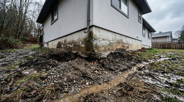 Foundation Settlement and Soil Erosion Around House