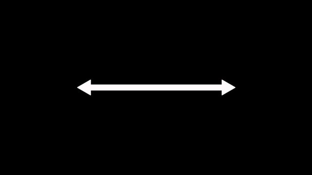 Double side arrow icon animation on black transparent background. Left and right side arrow animation. Distance concept double side arrow animation with alpha channel