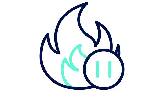 Burnout prevention icon with flame and pause button. Employee exhaustion and stress concept. Vector illustration, outline animation