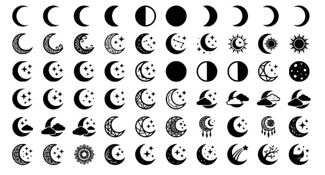 Modern moon silhouette icon collection editable celestial vector set
