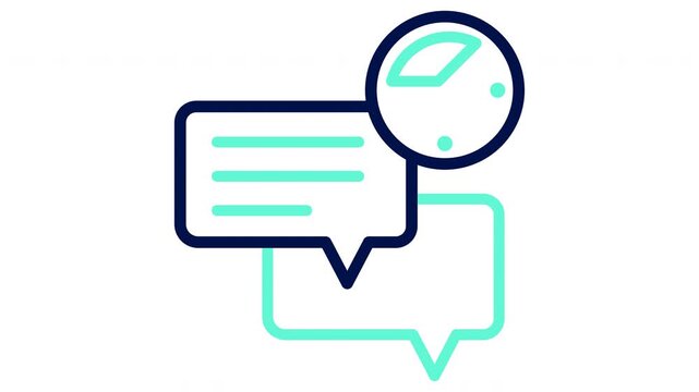 Async meeting icon with chat bubbles and clock. Remote collaboration concept. Vector illustration, outline animation