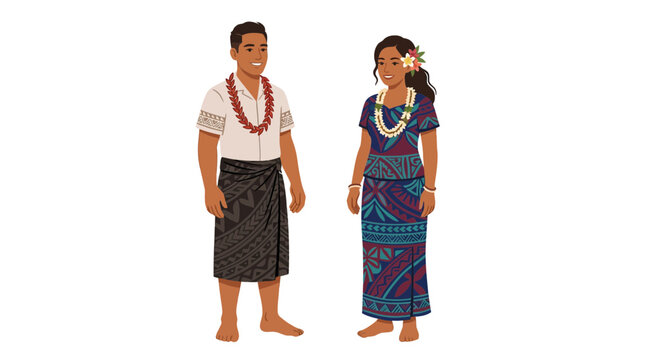 Polynesian Couple in Traditional Attire Isolated