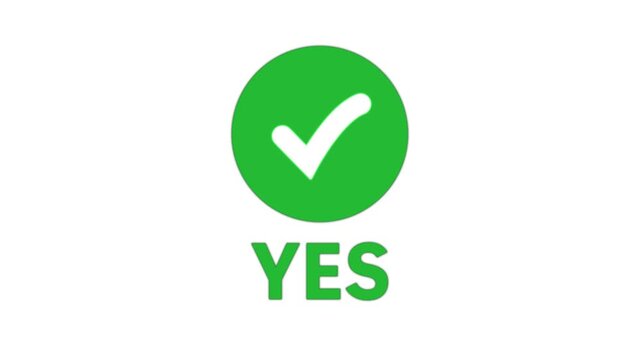 check mark sign with yes text animation on transparent background. check mark sign with yes text 4k animation