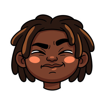 Cute Cartoon African American Boy Character with Dreadlocks Smiling and Blushing Vector Illustration Avatar