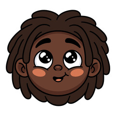 Obraz premium Cute cartoon illustration of a happy young boy with curly brown hair smiling cheerfully, isolated on a white background as a sticker