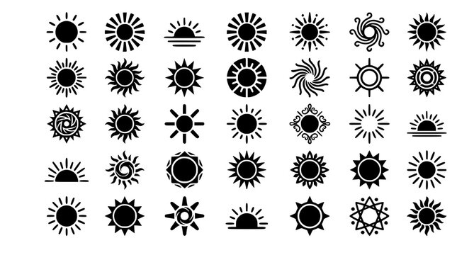 Sun icon set minimalist solar symbol vector collection isolated on white