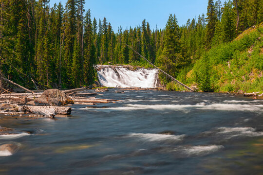 Lewis Falls on Lewis River in South region of Yellowstone National Park. Wyoming