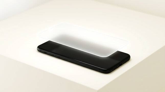 Black smartphone with screen protector on white background