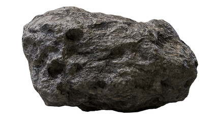Rough dark grey porous meteorite with craters, isolated on transparent background © ELISA