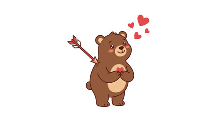 Fototapeta premium Cute Bear Shot by Cupid's Arrow with Hearts, Valentine's Day Symbol