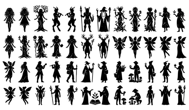 Original Fantasy Forest Spirit and Woodland Creature Silhouette Vector Collection