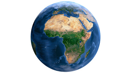 Detailed planet Earth showing Africa and Europe, isolated on transparent background