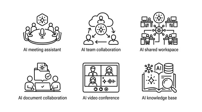AI Business and Team Collaboration Line Icon Set