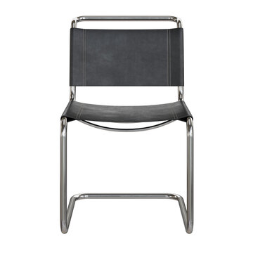 Modern retro vintage armchair with black fabric seat and metal frame