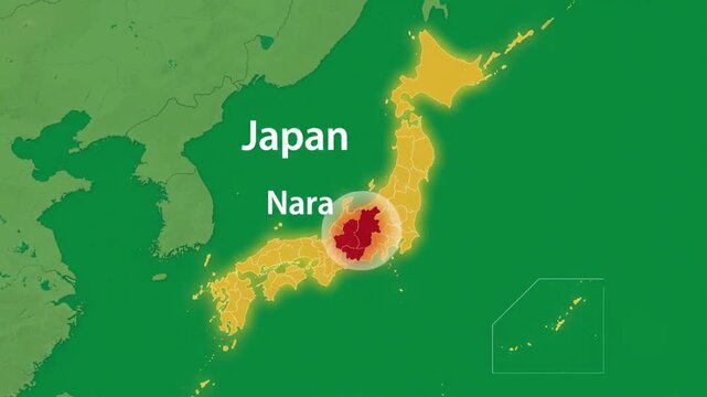 Geopolitical map highlighting the island archipelago of japan with nara region a digital projection