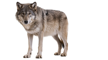 Fototapeta premium Gray wolf standing alert, isolated on transparent background
