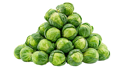 Fototapeta premium Pile of fresh green Brussels sprouts, isolated on transparent background
