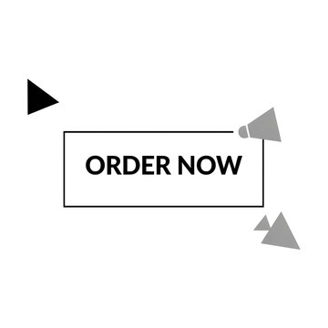 Order now button with megaphone icon and geometric shapes