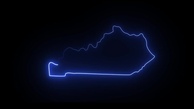 Glowing blue neon outline map of kentucky state on a black background