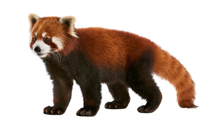 Fototapeta premium Fluffy red panda with bushy tail, isolated on transparent background