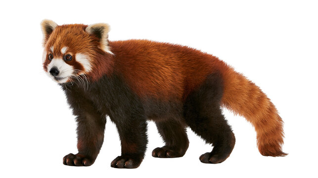 Fluffy red panda with bushy tail, isolated on transparent background