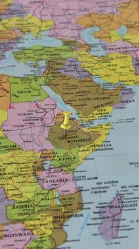 A map of the Federal Democratic Republic of Ethiopia, a country located in Africa. It is bordered by Eritrea to the north, Djibouti to the northeast, Somalia to the east, Kenya to the south, South Sud