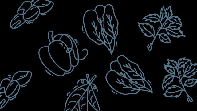 Doodle vegetable sketch pattern with garlic cloves, bell peppers, and cilantro. Great for kitchen decor, kitchenware, foodrelated designs.