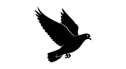 Fototapeta premium Flying bird silhouette against a white background a stark black form silhouette