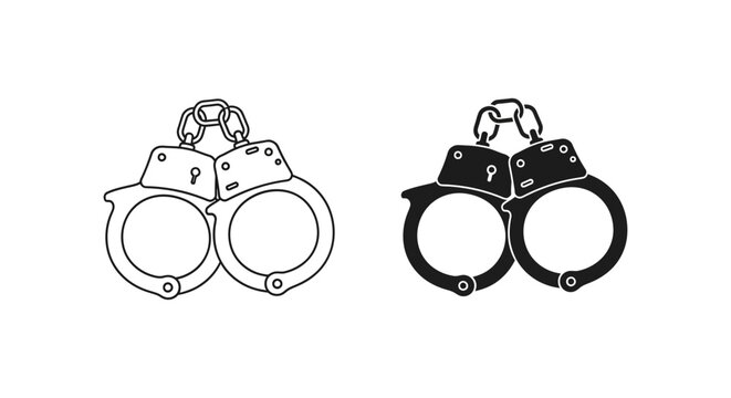 Handcuffs in linear and solid black silhouette arrest restraint security