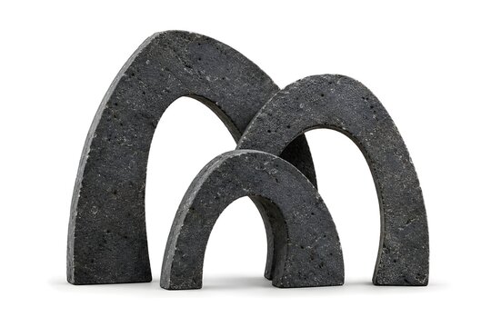Dark basalt rock interlocking arches for product display isolated on white background