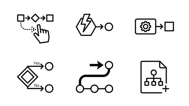 Workflow and Automation Process Line Icons Set