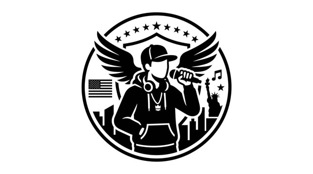 Hip Hop Rapper Singer Music Emblem Isolated Transparent Background USA Flag