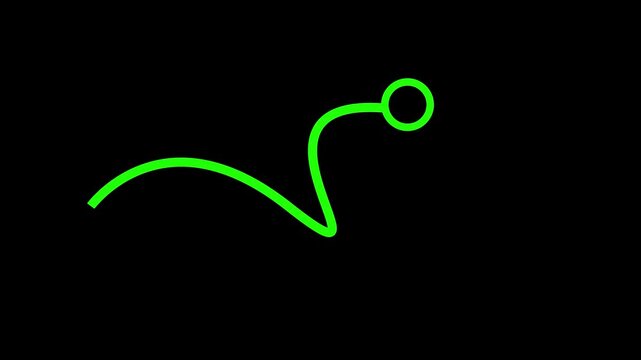 Neon green line animation of a bouncing ball in motion against a black backdrop conceptualizing movement and energy