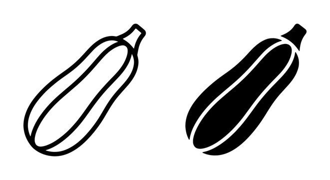 Zucchini Vector Icons, Outline and Solid Fill, Fresh Vegetable Graphics for Healthy Eating and Cooking