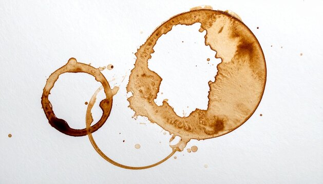 Coffee Cup Stain Rings and Splatters on White Paper Texture