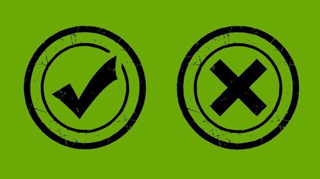 check and cross symbols animation with whiteboard and boiling effect on green screen chroma key background. Perfect for UI, business evaluation, correct and incorrect choice concepts