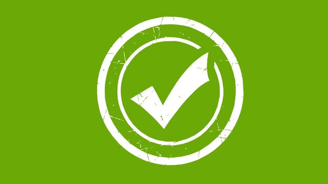 whiteboard animation loop of a white check mark symbol inside a stamped circle with a boiling line effect on a green screen background for easy chroma key editing