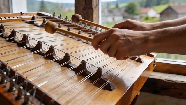 Hands Playing Czech Cimb&aacute;l Dulcimer
